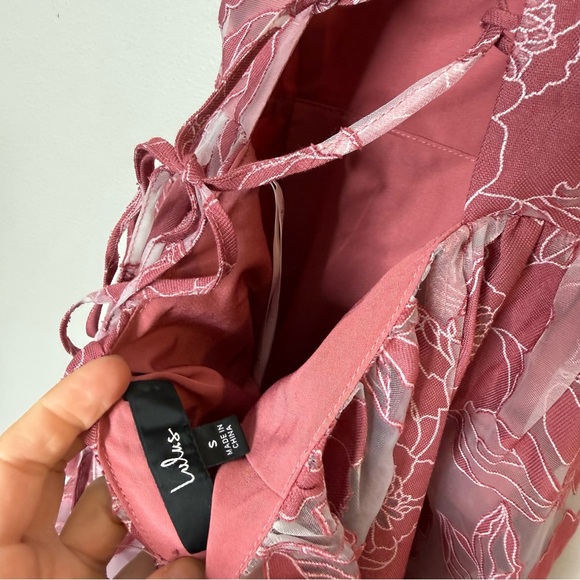 Lulus Feeling Like Forever Rose Jacquard Organza Lace-Up Midi Dress rose small - Picture 9 of 15